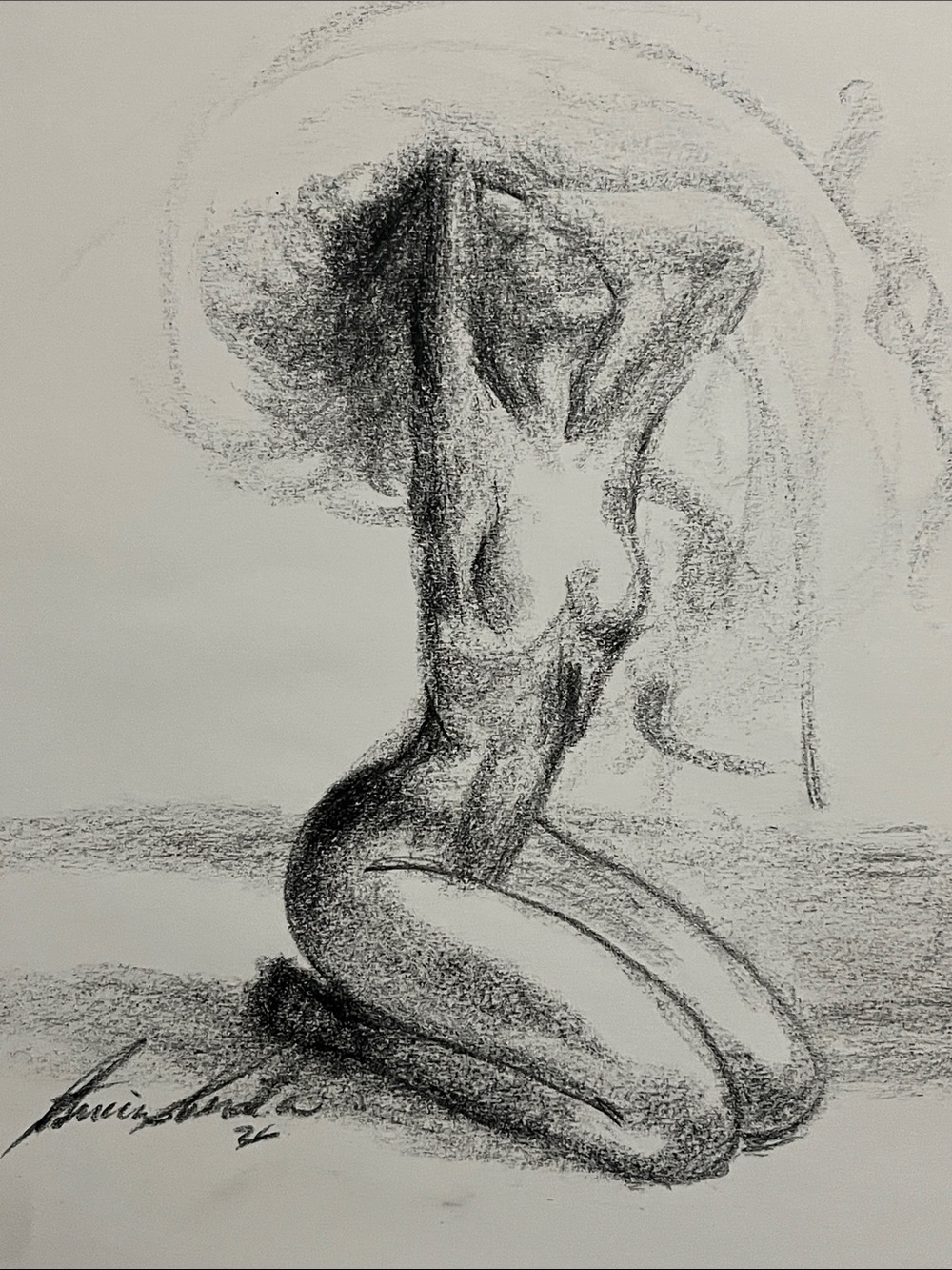 Charcoal Nude Figure Sketch in Black